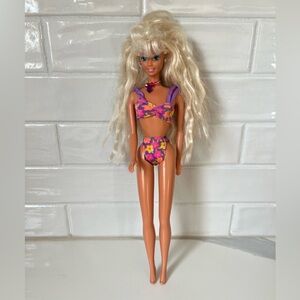 Mattel 1992 Glitter Beach Barbie Doll with Crimped Blonde Hair & Outfit